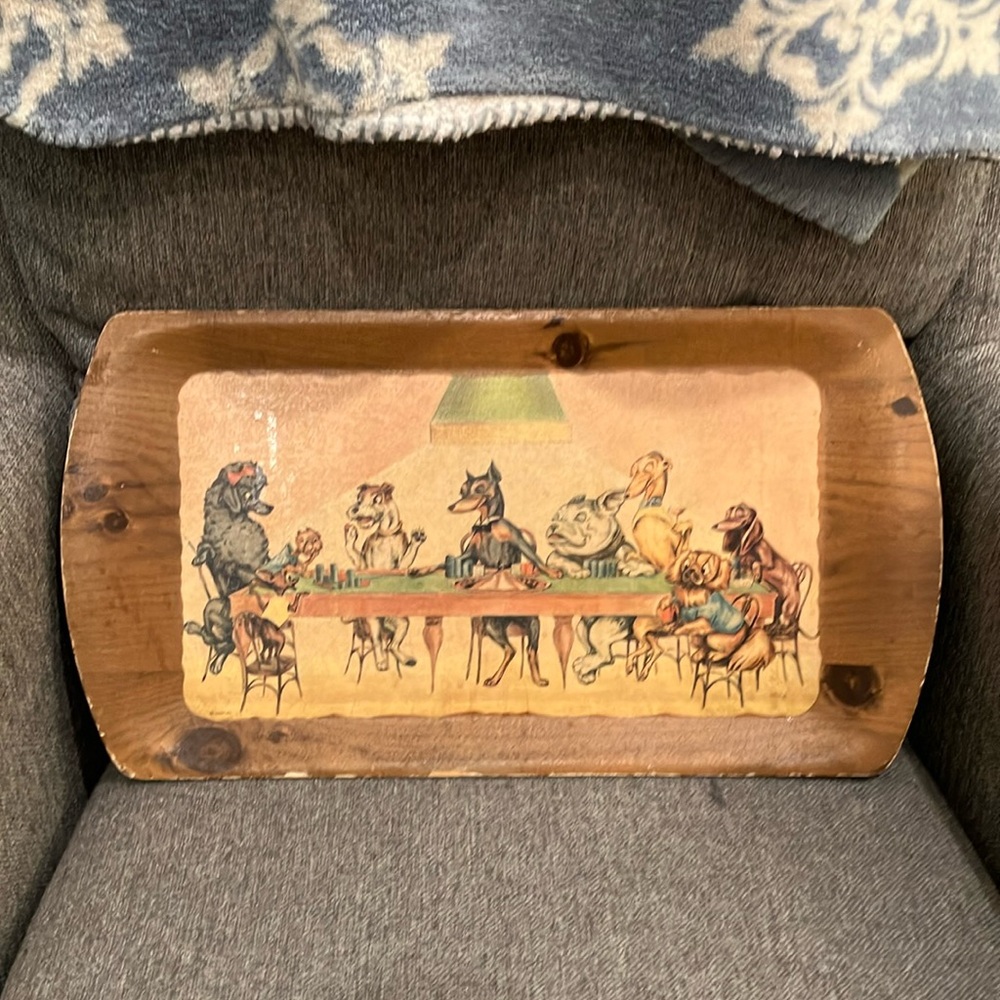 Vintage Wooden Dog Poker ArtDog Art Display Lap Tray - The Casino Kentley Opitz